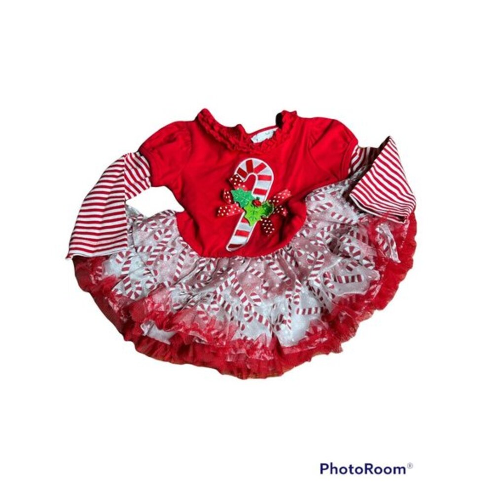 Rare additions Christmas candy cane poof skirt red and white dress size 9 months